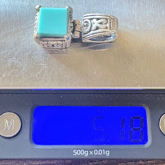 VTG Sterling Silver 925 Turquoise Bezel Set Scroll Pendant Size 1.25" Length - Picture 10 of 10